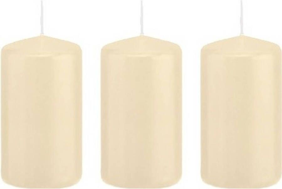 Trend Candles 3x Cremewitte cilinderkaarsen stompkaarsen 5 x 10 cm 23 branduren Geurloze kaarsen Woondecoraties Stompkaarsen