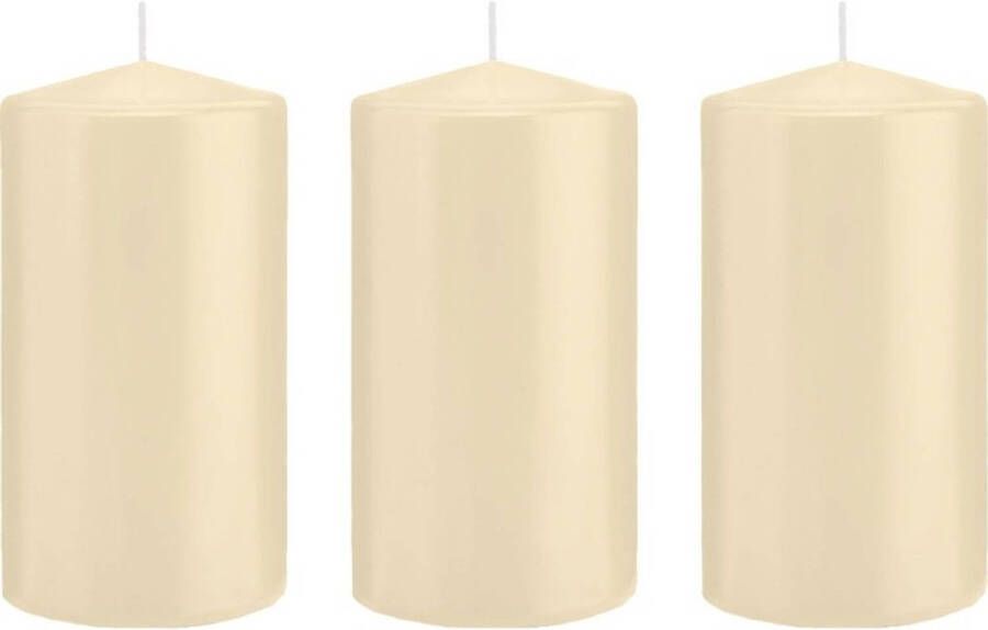 Trend Candles 3x Cremewitte cilinderkaarsen stompkaarsen 8 x 15 cm 69 branduren Geurloze kaarsen Woondecoraties Stompkaarsen