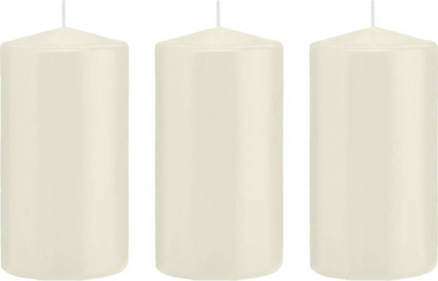 Trend Candles 3x Ivoorwitte cilinderkaarsen stompkaarsen 8 x 15 cm 69 branduren Geurloze kaarsen Woondecoraties Stompkaarsen