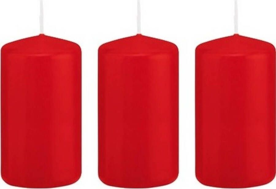 Trend Candles 3x Rode cilinderkaarsen stompkaarsen 5 x 10 cm 23 branduren Geurloze kaarsen Woondecoraties Stompkaarsen