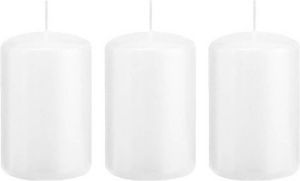 Trend Candles 3x Witte cilinderkaarsen stompkaarsen 5 x 8 cm 18 branduren Geurloze kaarsen Woondecoraties Stompkaarsen