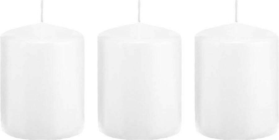 Trend Candles 3x Witte cilinderkaarsen stompkaarsen 6 x 8 cm 29 branduren Geurloze kaarsen Woondecoraties Stompkaarsen