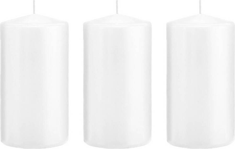Trend Candles 3x Witte cilinderkaarsen stompkaarsen 8 x 15 cm 69 branduren Geurloze kaarsen Woondecoraties Stompkaarsen