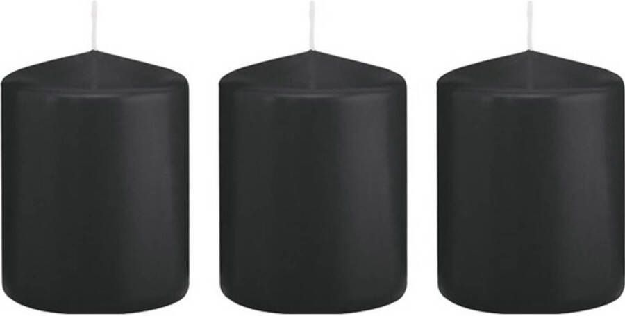 Trend Candles 3x Zwarte cilinderkaarsen stompkaarsen 6 x 8 cm 29 branduren Geurloze kaarsen Woondecoraties Stompkaarsen