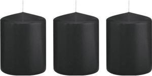 Trend Candles 3x Zwarte cilinderkaarsen stompkaarsen 6 x 8 cm 29 branduren Geurloze kaarsen Woondecoraties Stompkaarsen