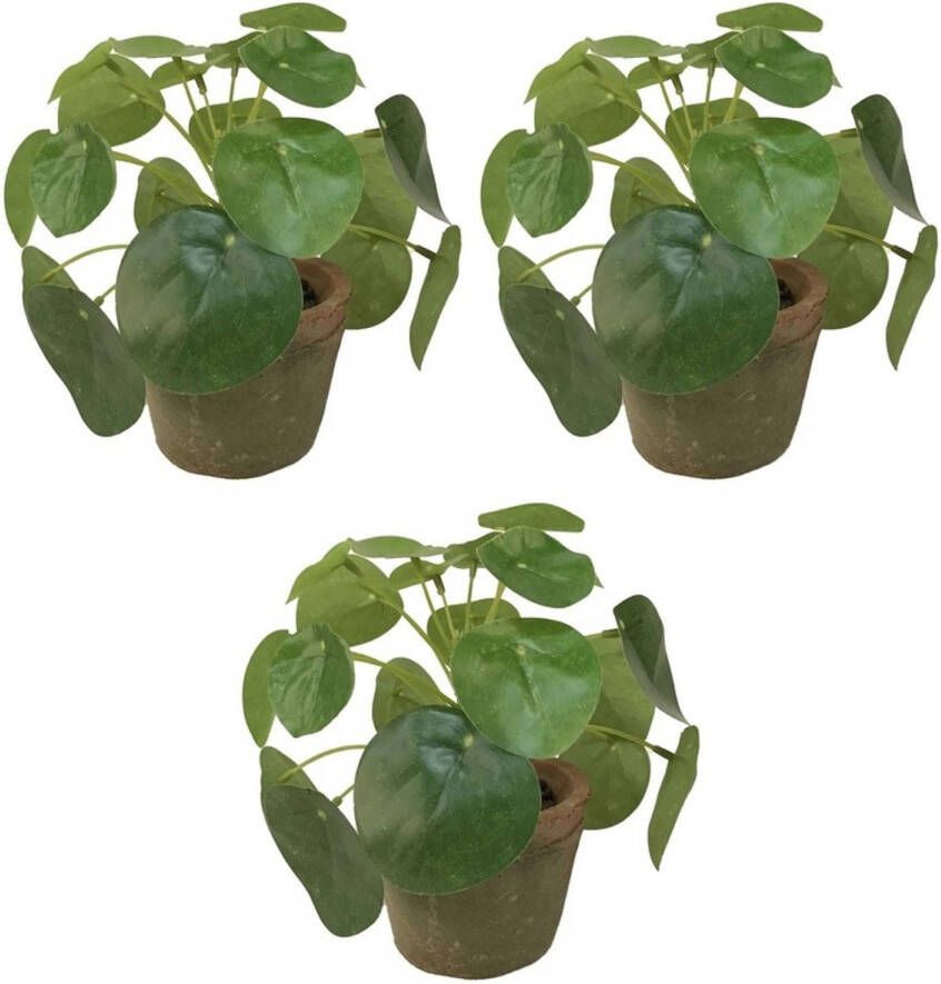 Shoppartners 3x Kunstplanten pilea groen in pot 13 cm Kunstplanten