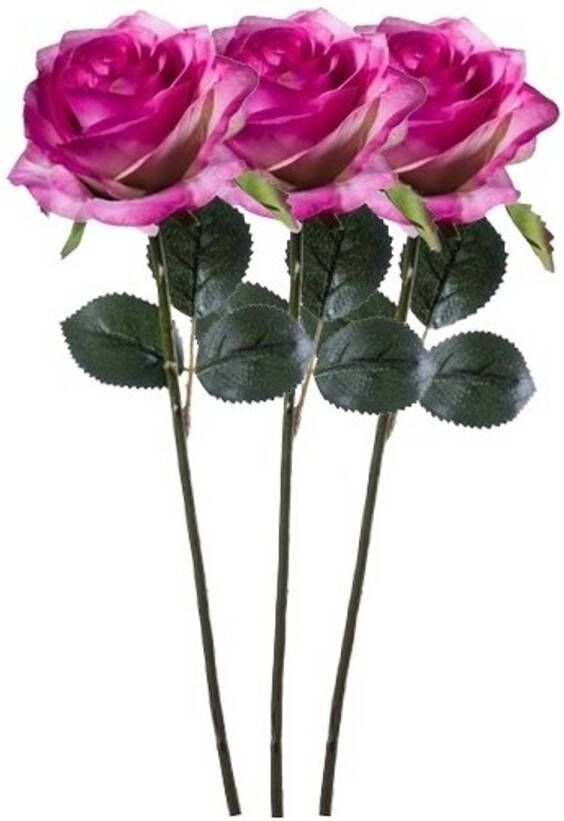 Merkloos 3 x Kunstbloemen steelbloem paars roze roos Simone 45 cm Kunstbloemen