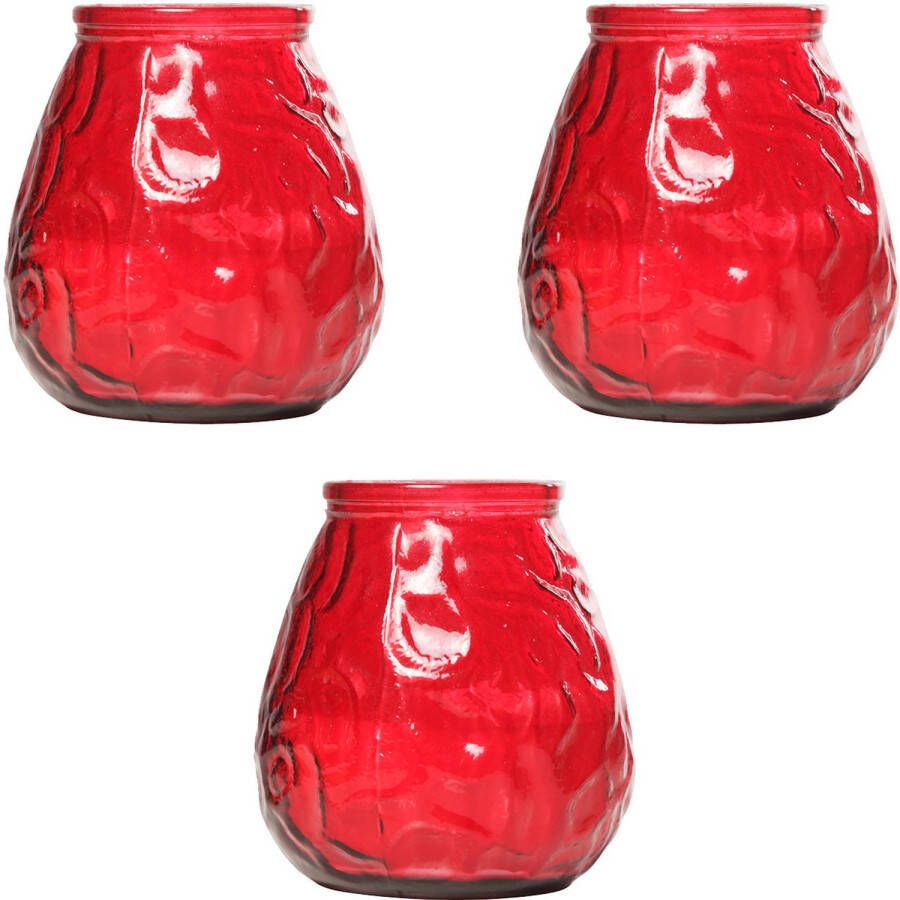 Cosy and Trendy 3x Rode tafelkaarsen in glazen houders 10 cm brandduur 40 uur Waxinelichtjes