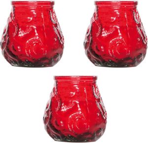 Cosy & Trendy 3x Rode mini lowboy tafelkaarsen 7 cm 17 branduren Kaars in glazen houder Horeca tafel bistro kaarsen Tafeldecoratie Tuinkaarsen Waxinelichtjes