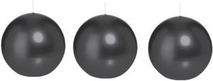 Trend Candles 3x Zwarte bolkaarsen 8 cm 25 branduren Ronde geurloze kaarsen Woondecoraties bolkaarsen