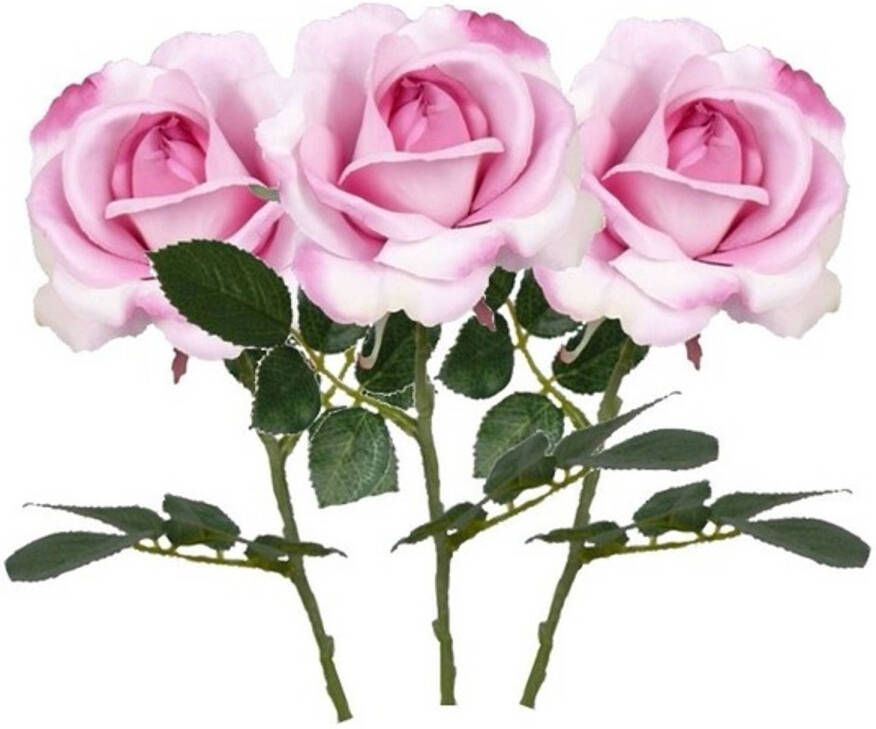 Merkloos 3 x Kunstbloemen steelbloem roze roos Carol 37 cm Kunstbloemen