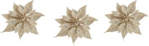 Cosy @ Home 3x stuks decoratie bloemen roos champagne glitter op clip 10 cm Decoratiebloemen kerstboomversiering kerstversiering Kunstbloemen