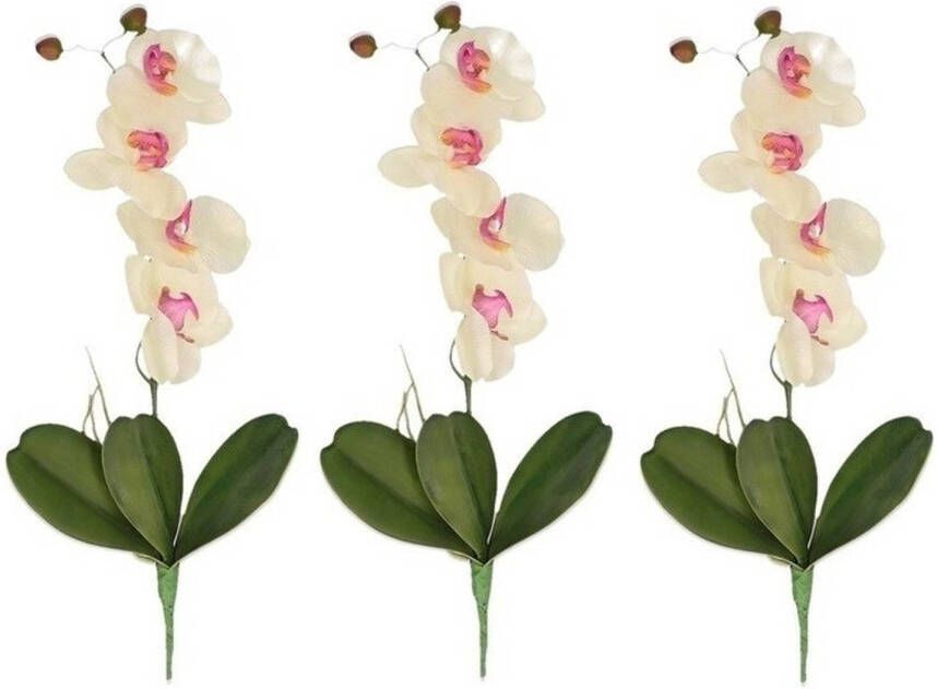 Merkloos 3x Nep planten roze wit Orchidee Phalaenopsis binnenplant kunstplanten 44 cm Kunstbloemen