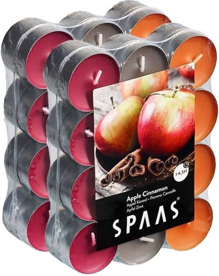 Candles by Spaas 48x Theelichten appel kaneel geurkaarsen Apple Cinnamon 4 5 branduren geurkaarsen