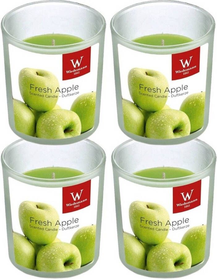 Trend Candles 4x Frisse appel geurkaarsen in glazen houder 25 branduren geurkaarsen
