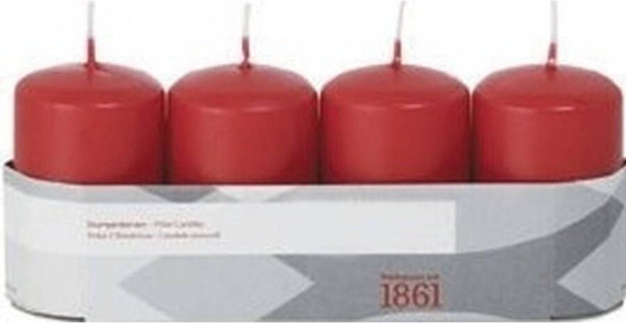 Trend Candles 4x Rode cilinderkaars stompkaars 5 x 8 cm 18 branduren Geurloze kaarsen Woondecoraties Stompkaarsen