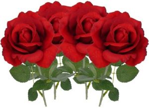 Shoppartners 4x Kunstbloem roos Carol rood 37 cm Kunstbloemen