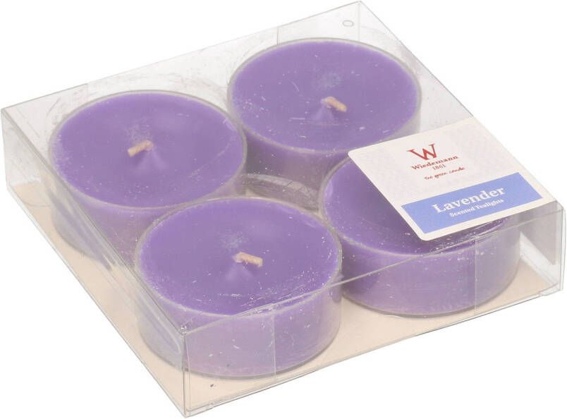 Trend Candles 4x Maxi geurtheelichtjes lavendel paars 9 branduren Geurkaarsen lavendelgeur Grote waxinelichtjes geurkaarsen