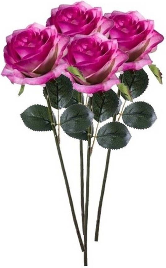 Merkloos 4 x Kunstbloemen steelbloem paars roze roos Simone 45 cm Kunstbloemen