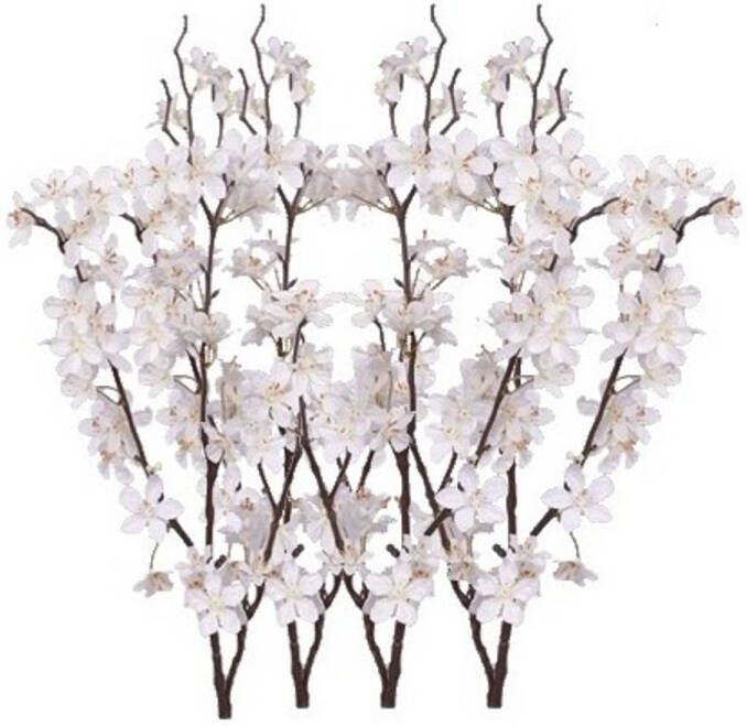 Merkloos 4x Stuks witte appelbloesem kunstbloem tak met 57 bloemetjes 84 cm Kunstbloemen