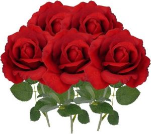 Shoppartners 5x Kunstbloem roos Carol rood 37 cm Kunstbloemen