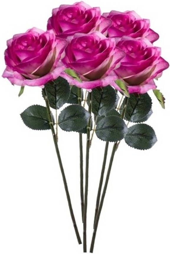 Merkloos 5 x Kunstbloemen steelbloem paars roze roos Simone 45 cm Kunstbloemen