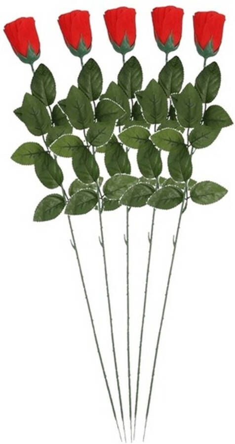 Merkloos 5x Nep planten rode Rosa roos kunstbloemen 60 cm decoratie Kunstbloemen