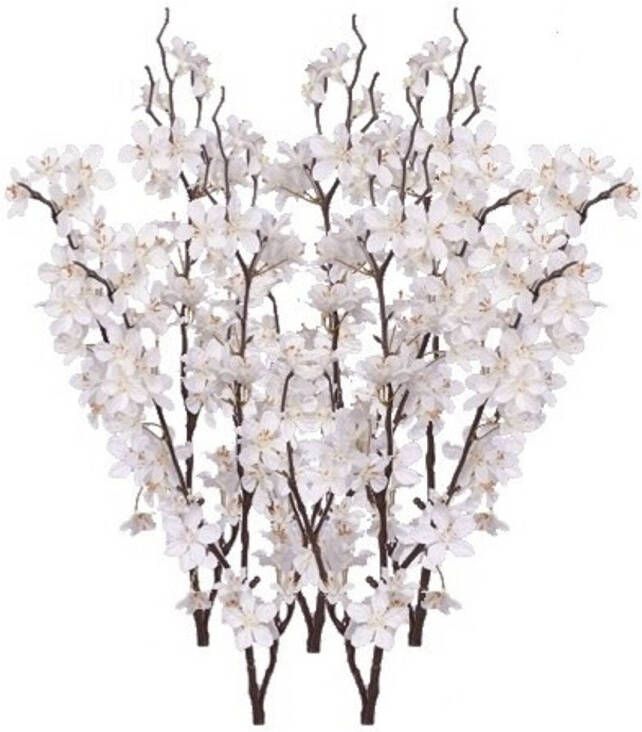 Merkloos 5x Stuks witte appelbloesem kunstbloem tak met 57 bloemetjes 84 cm Kunstbloemen