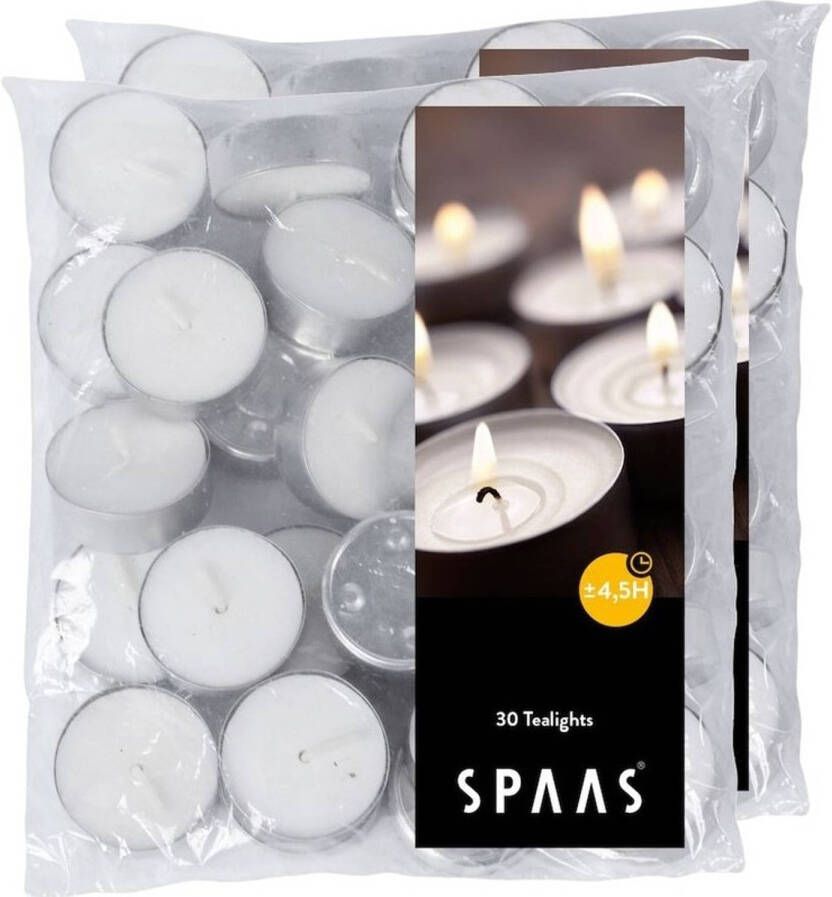 Candles by Spaas 60x Theelichten wit 4 5 branduren in zak geurkaarsen