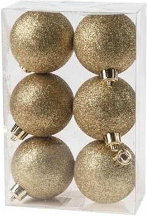 Cosy and Trendy 6x Gouden kunststof kerstballen 6 cm Glitter Onbreekbare plastic kerstballen Kerstboomversiering goud