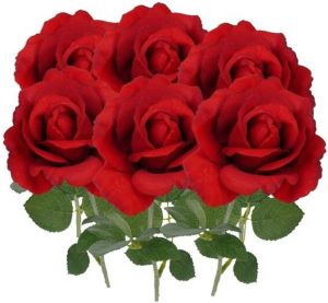 Shoppartners 6x Kunstbloem roos Carol rood 37 cm Kunstbloemen