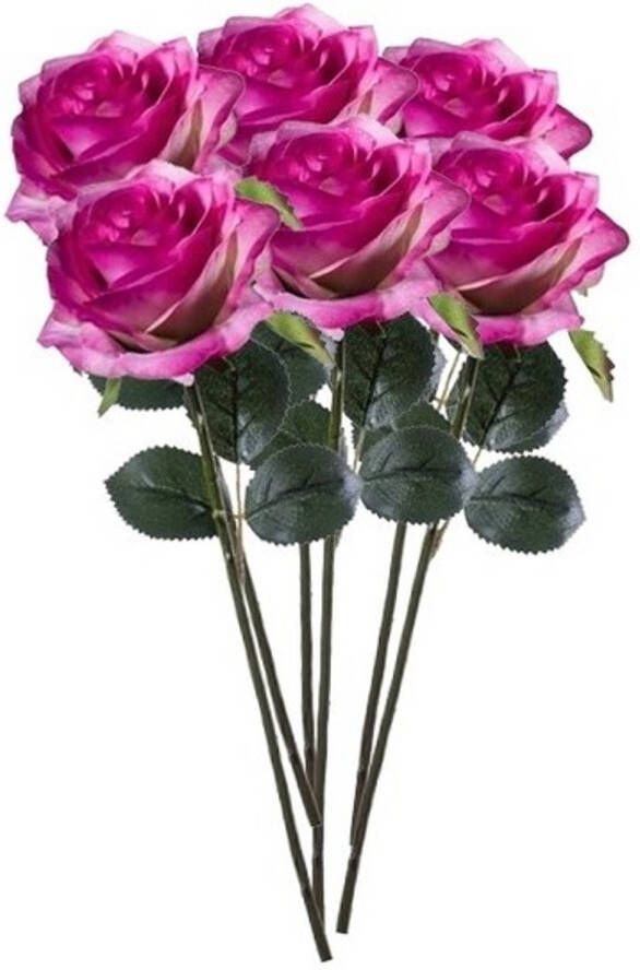 Merkloos 6 x Kunstbloemen steelbloem paars roze roos Simone 45 cm Kunstbloemen