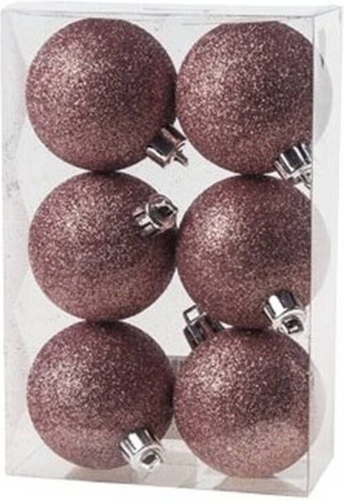 Cosy and Trendy 6x Roze kunststof kerstballen 6 cm Glitter Onbreekbare plastic kerstballen Kerstboomversiering roze