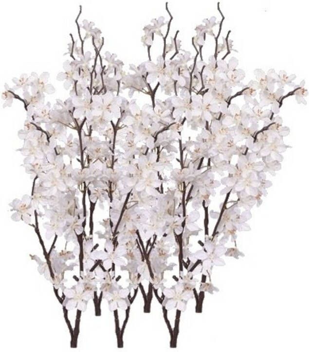 Merkloos 6x Stuks witte appelbloesem kunstbloem tak met 57 bloemetjes 84 cm Kunstbloemen