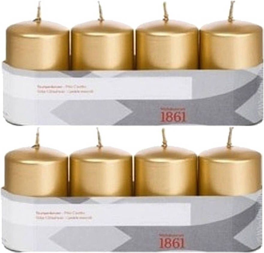 Trend Candles 8x Kaarsen goud 5 x 8 cm 18 branduren sfeerkaarsen Stompkaarsen