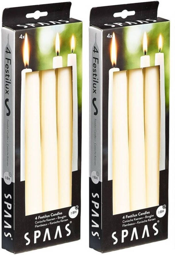 Candles by Spaas 8x Ivoorwitte dinerkaarsen 25 cm 8 branduren Geurloze kaarsen Dinerkaarsen tafelkaarsen kandelaarkaarsen Dinerkaarsen