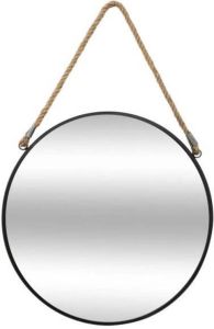 ATMOSPHERA Spiegel wandspiegel rond D38 cm metaal zwart met touw Woondecoratie accessoires Spiegels