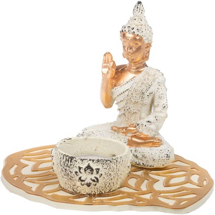Shoppartners Boeddha beeld met waxinelichthouder voor binnen 15 cm Beeldjes