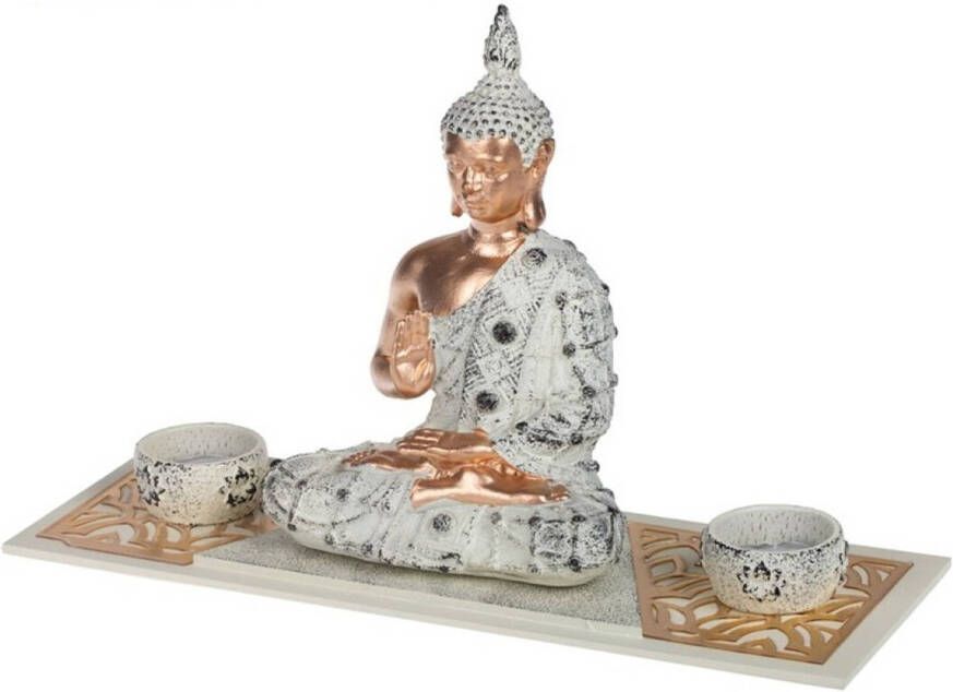 Shoppartners Boeddha beeld met waxinelichthouders voor binnen 33 cm Beeldjes