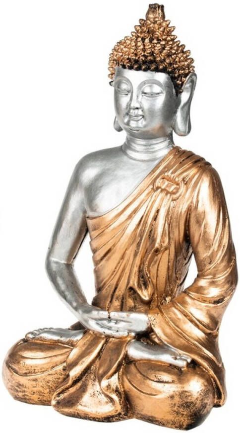Concorde Boeddha beeld voor binnen zilver goud 35 cm Boeddha beeldjes voor binnen gebruik Beeldjes