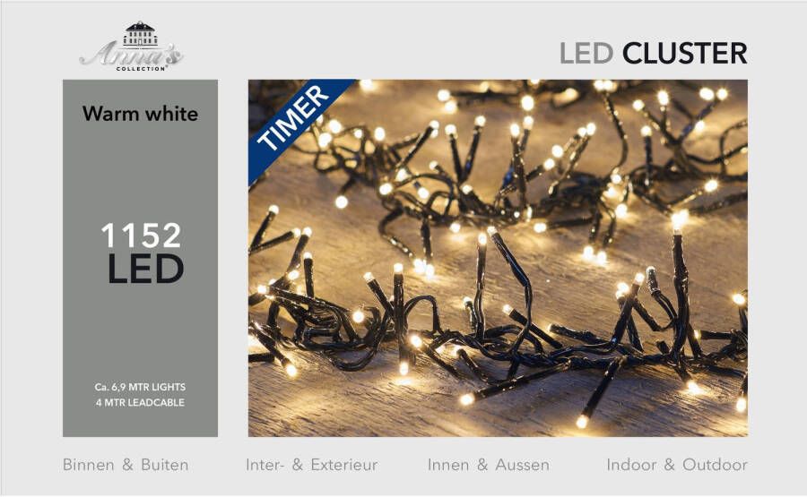 Shoppartners Cluster lights 1152l 6 9m led warm wit 4m aanloopsnoer zwart bi-bui trafo Anna&apos;s collection