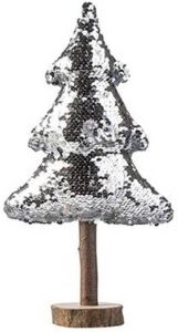 Shoppartners Decoratie houten pailletten kerstboom zilver 32 cm Kerstbeeldjes