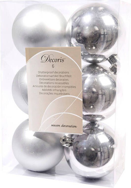 Shoppartners Decoris Kerstballen kunststof zilver 8cm 6st.