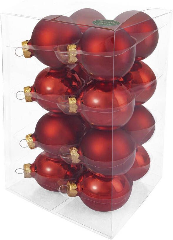 Shoppartners Decosy Glas Kerstballen (8cm) Box 16 Stuks Red Combi