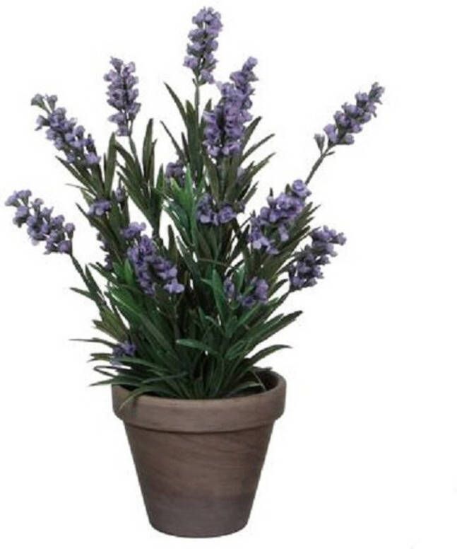 Shoppartners Groene Lavandula lavendel kunstplant 33 cm in grijze plastic pot Kunstplanten nepplanten
