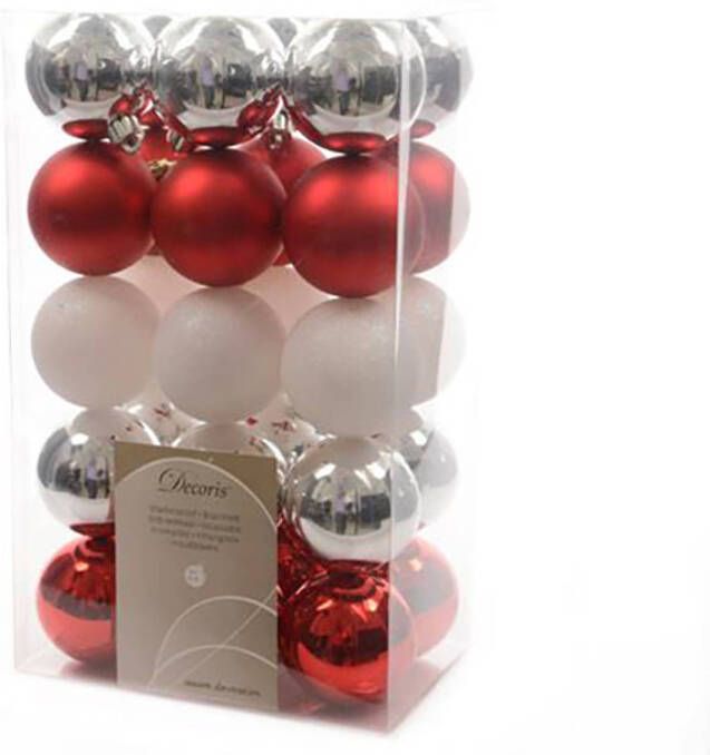 Decoris HHCP Kerstballen set 30 stuks 60mm Rood Zilver Wit