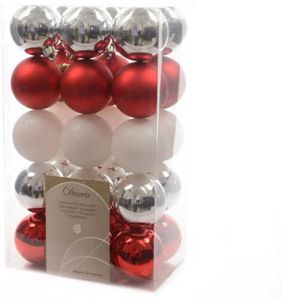 Shoppartners HHCP Kerstballen set 30 stuks 60mm Rood Zilver Wit