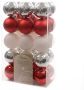 Decoris kerstballen 30x rood wit parelmoer zilver- 6 cm -kunststof Kerstbal - Thumbnail 2