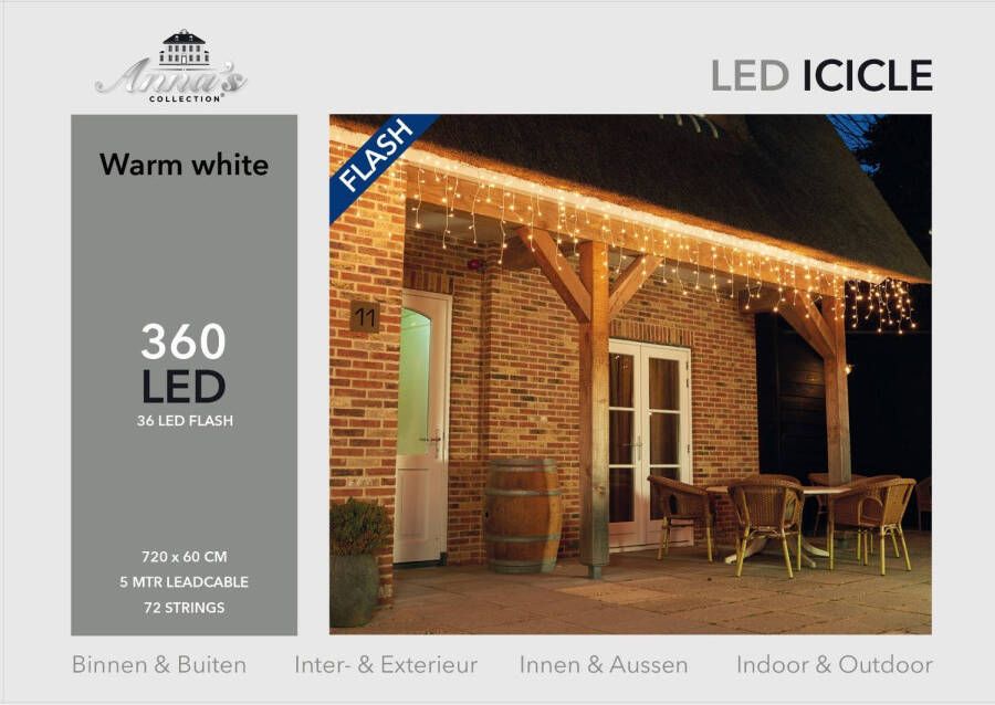 Shoppartners Icicle lights 360l 720x60cm 36l flash led warm wit 5m aanloopsnoer transparant 31v ip44 Anna&apos;s collection