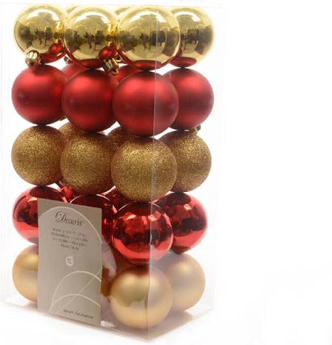 Shoppartners Kerstballen kunststof goud rood 6cm 30st Kerstartikelen